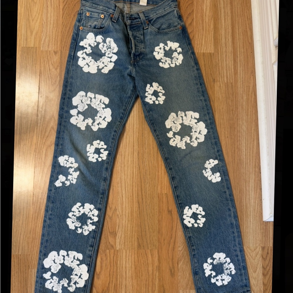 Denim tears Blue Jeans with White Pattern